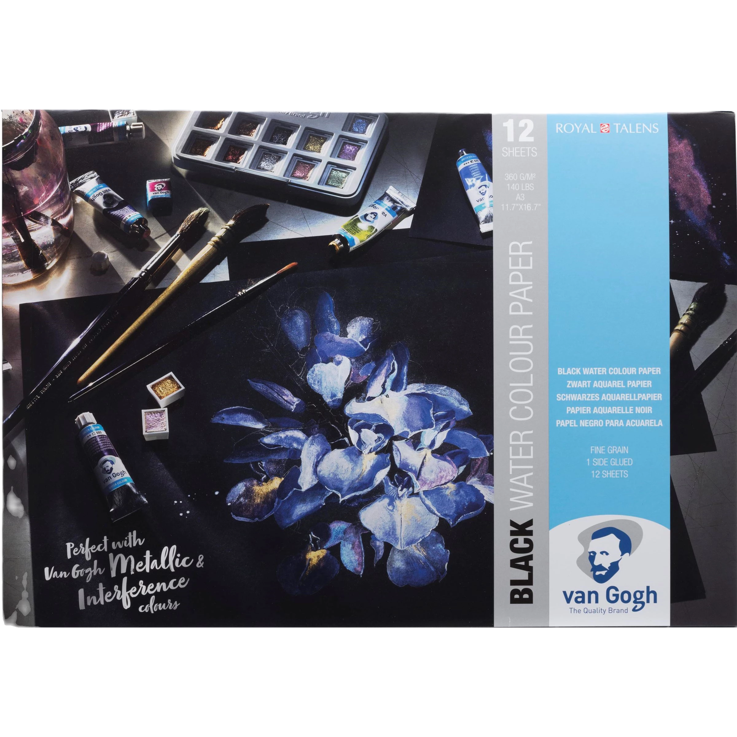 Black Watercolour Paper Pad 12 sheets 360g, A3