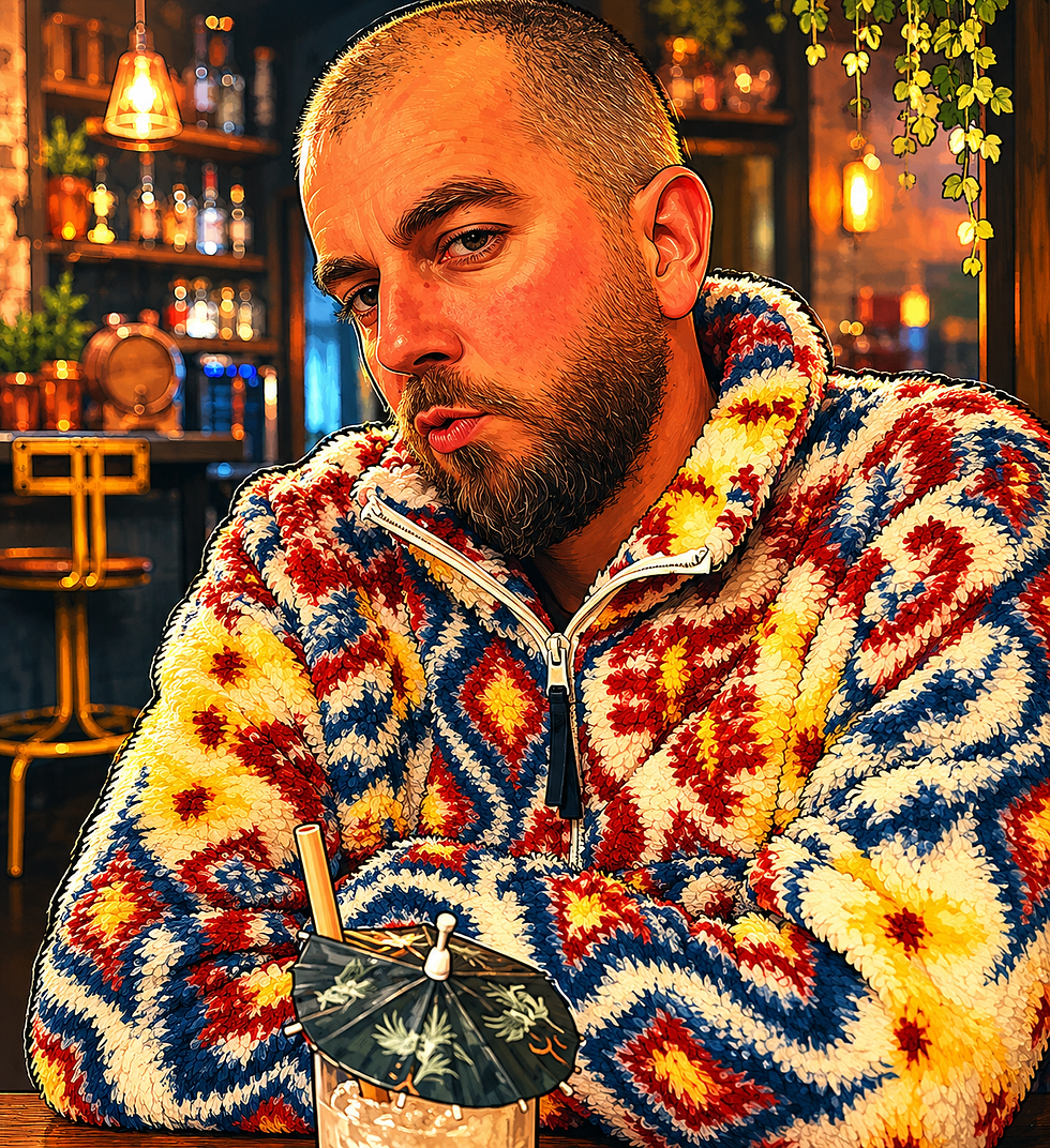 man in an eighties jumper