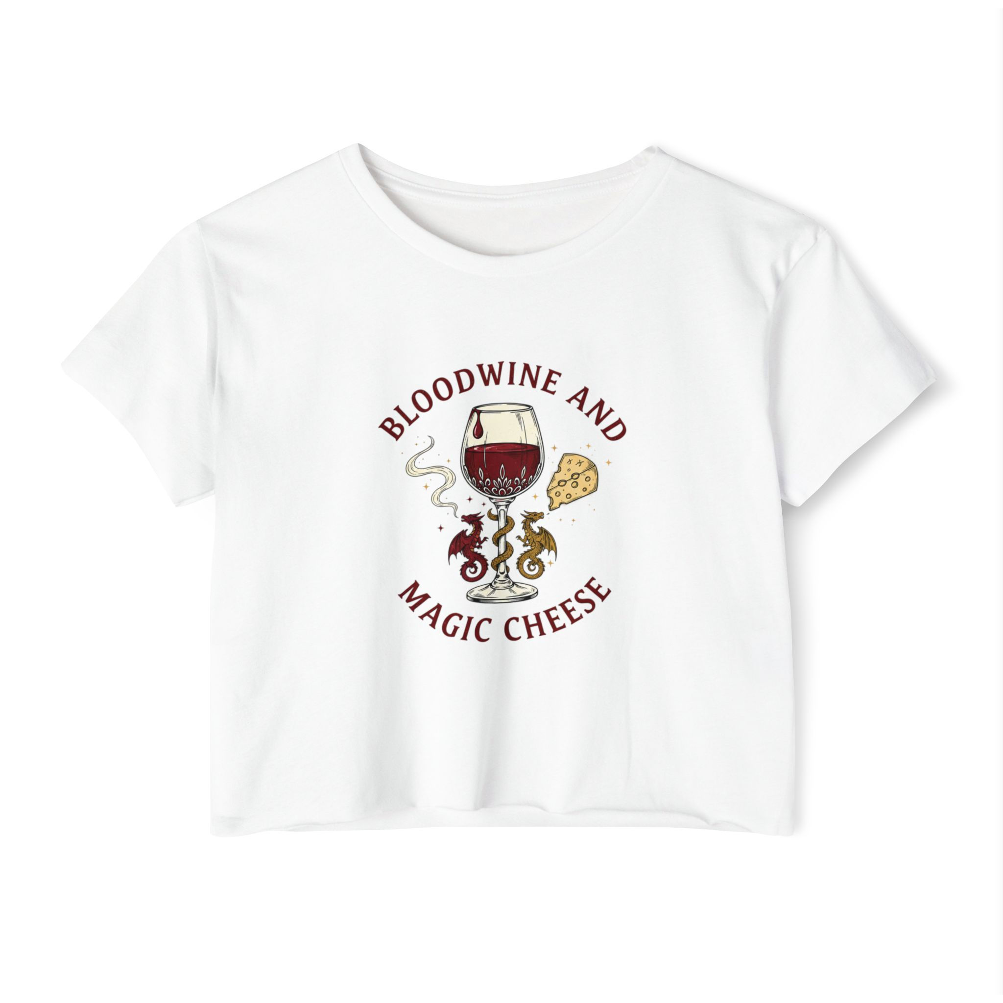 Festival Crop Top — "Bloodwine and Magic Cheese" Wine & Cheese Graphic