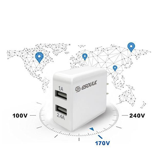 Thumbnail: Esoulk 12W 2.4A Dual USB Travel Wall Charger With 5FT Type-C Charging Cable