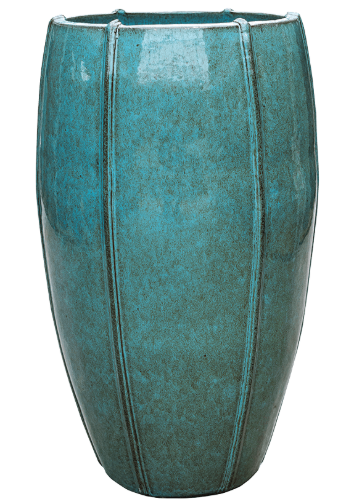 blue ceramic office plant pot
