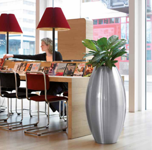 Polished Aluminium office plant pot