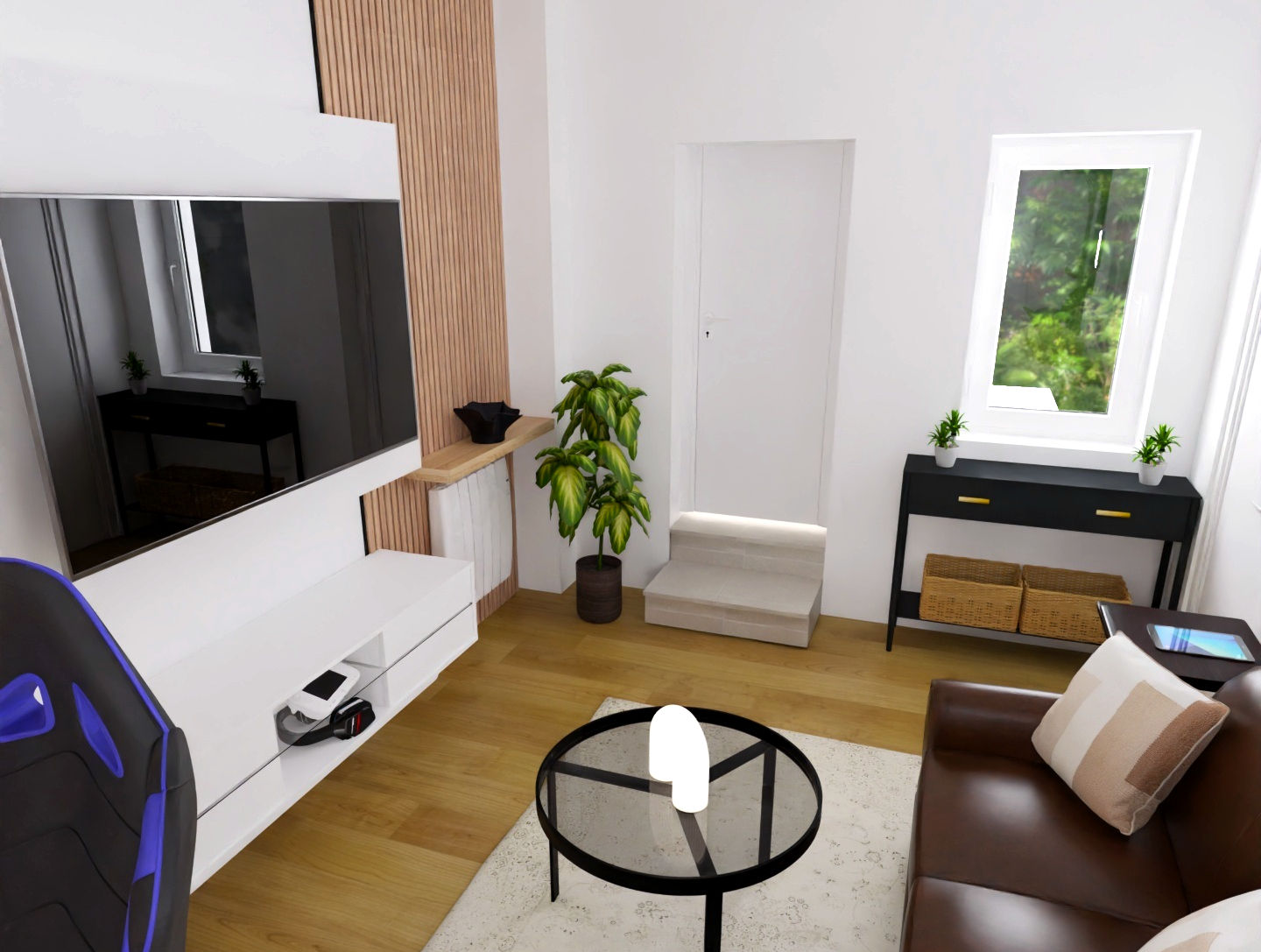 salon, gamer, gaming , bureau , sur mesure, led , moulure , meuble tv, panneaux bois, tasseaux bois, table basse, bibliotheque, meuble ikea, meuble entree, rideaux