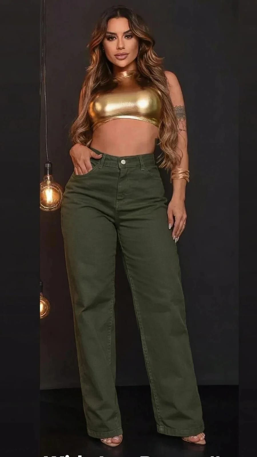 Calça Jeans Wide Leg - Verde Musgo