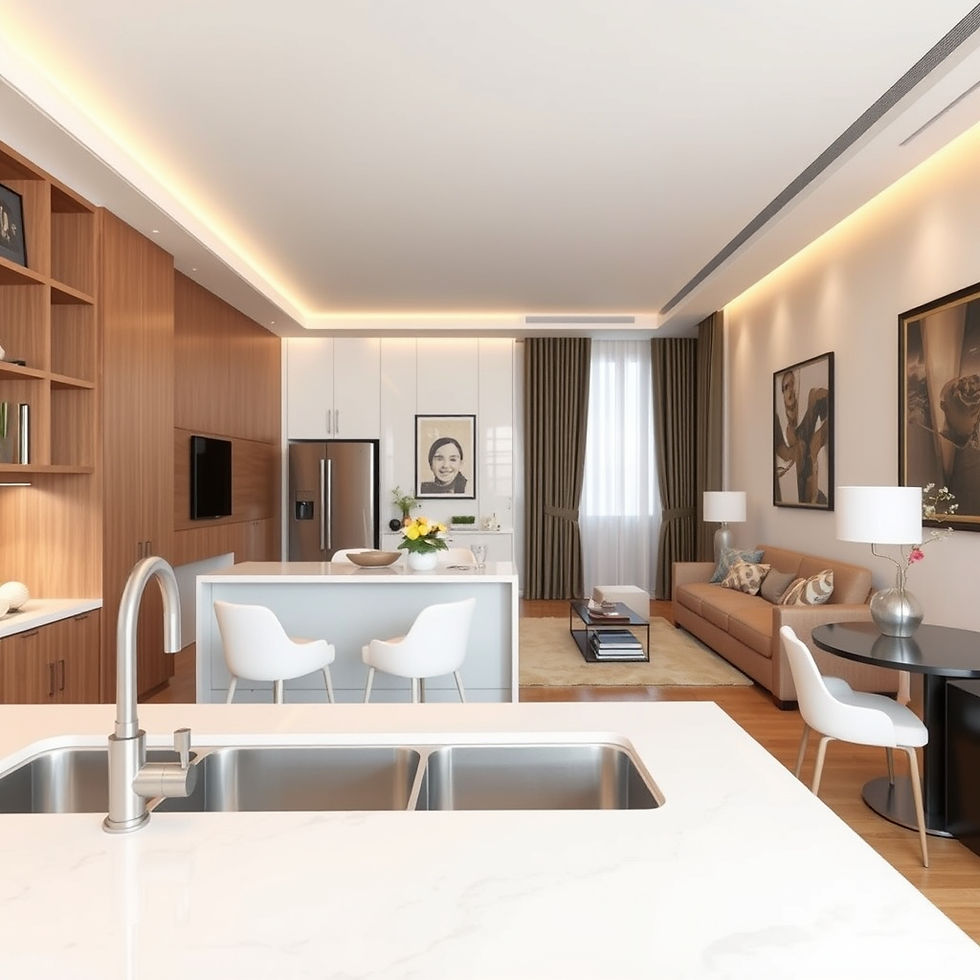 Renovated apartment interior with modern kitchen