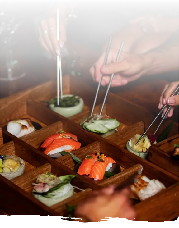 Bento box with salmon nigiri at Tora
