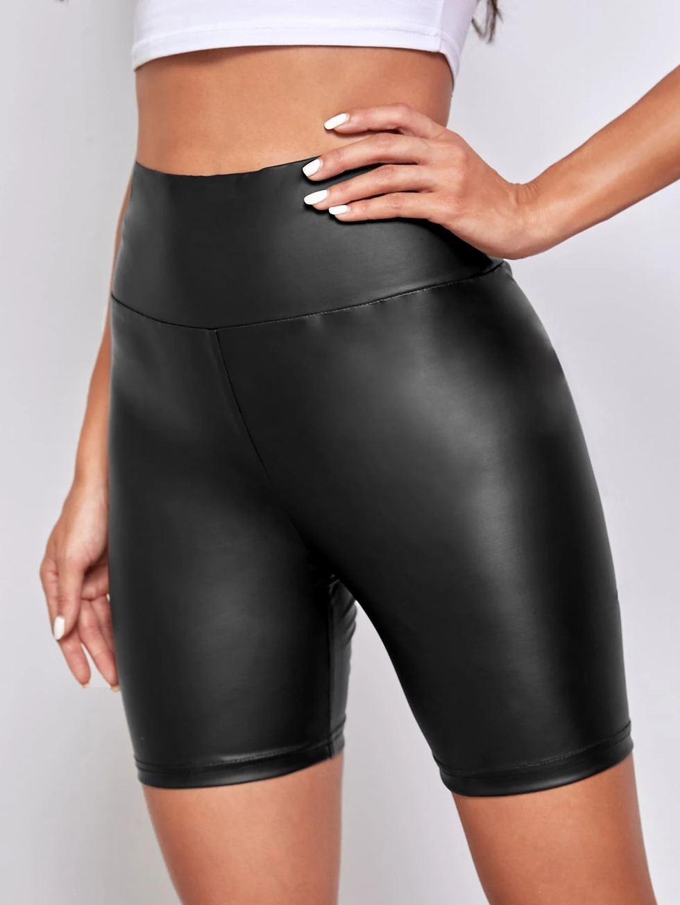Wide Waist Band Leather Looking Shorts