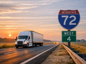 Semi-truck traveling on Interstate 72 near Quincy, Illinois. Truck accident lawyer serving Quincy, Hannibal, Illinois and Missouri.