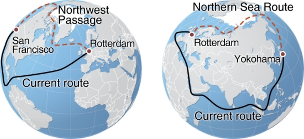 Arctic Sea Routes to and From Europe (European Space Agency)