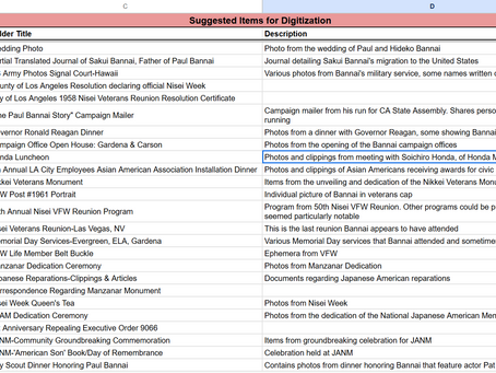 Artifact 2: Completed processing notes and finding aid of the Paul Bannai Collection. Work-in-progress proofs of digital collections for Paul Bannai Collection