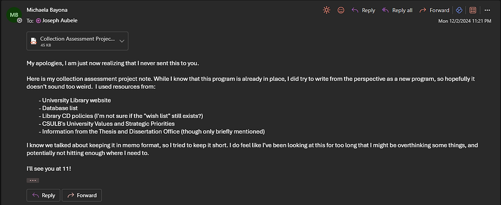Artifact 6: Collection Assessment Note