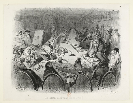 La bibliothèque (salle de travail) : [estampe] ([Tiré à part avec la lettre]) / G. Doré, Gallica.