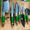 Thumbnail: Damascus Chef Set 6 Pieces Green Wood Handle 1095 High Carbon Steel Forged 15N20