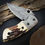 Thumbnail: Damascus steel folding knife, stag horn handle, pocket knife with leather pouch