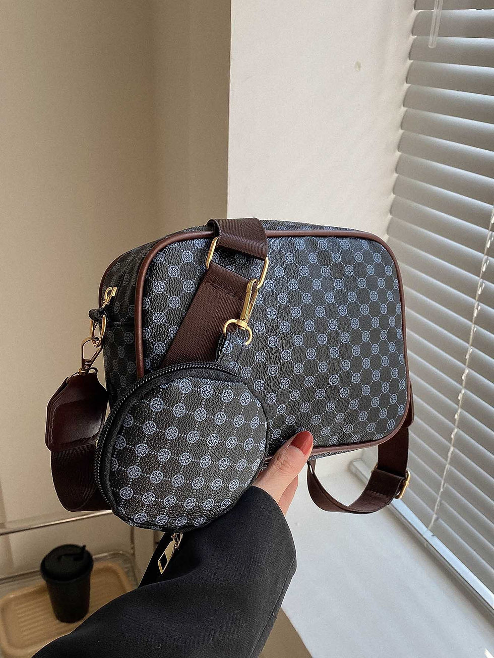 Thumbnail: Mini Geometric Pattern Square Bag with Coin Purse , Women Bag with Dime Bag