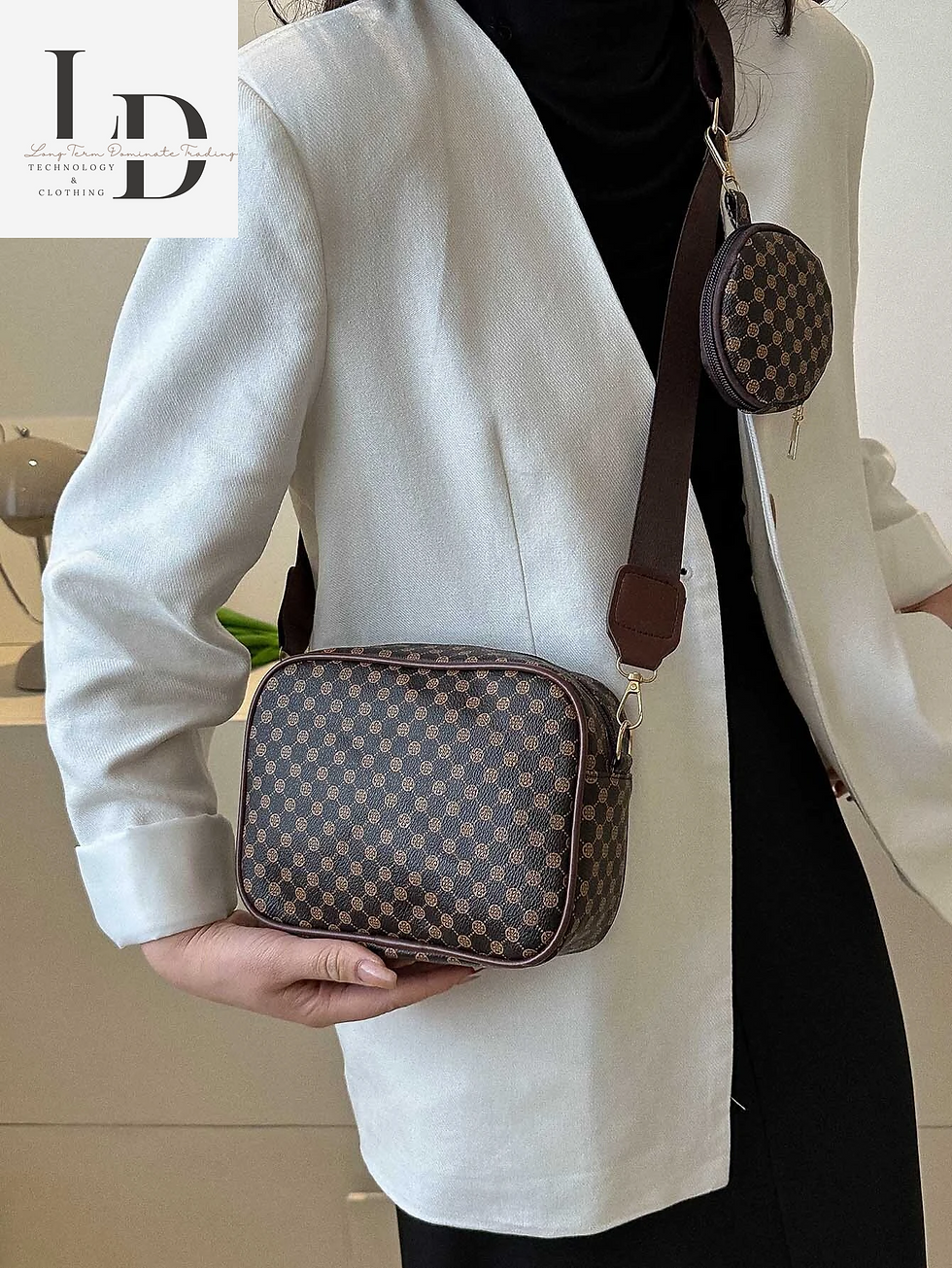 Thumbnail: Mini Geometric Pattern Square Bag with Coin Purse , Women Bag with Dime Bag