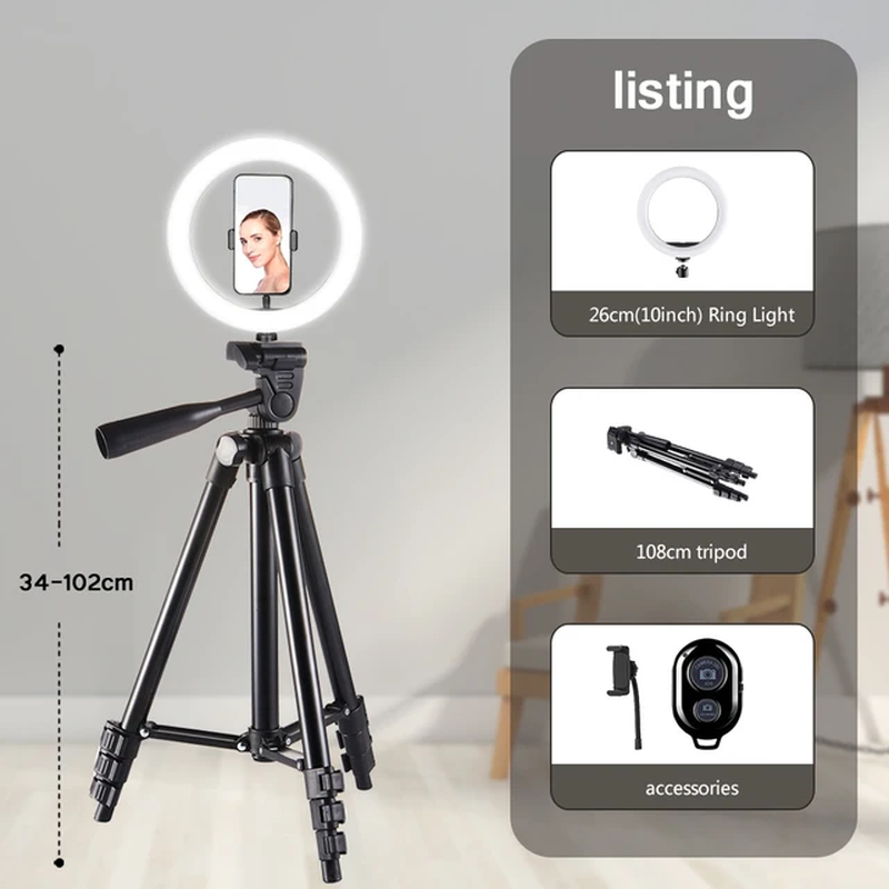 Thumbnail: LTDT10" 26Cm Selfie Ring Light Photography Led Lamp with Mobile Holder Support T