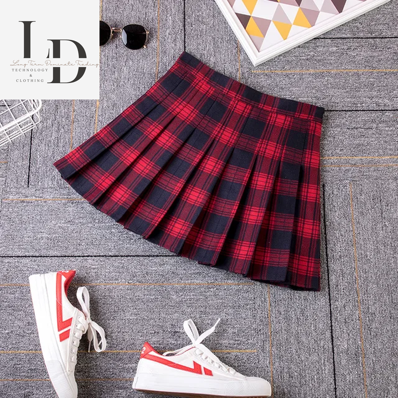 Thumbnail: LTDT 2023 Women A- Line Skirt Red Plaid Skirt Korean Plaid Skirt Spring and Autu