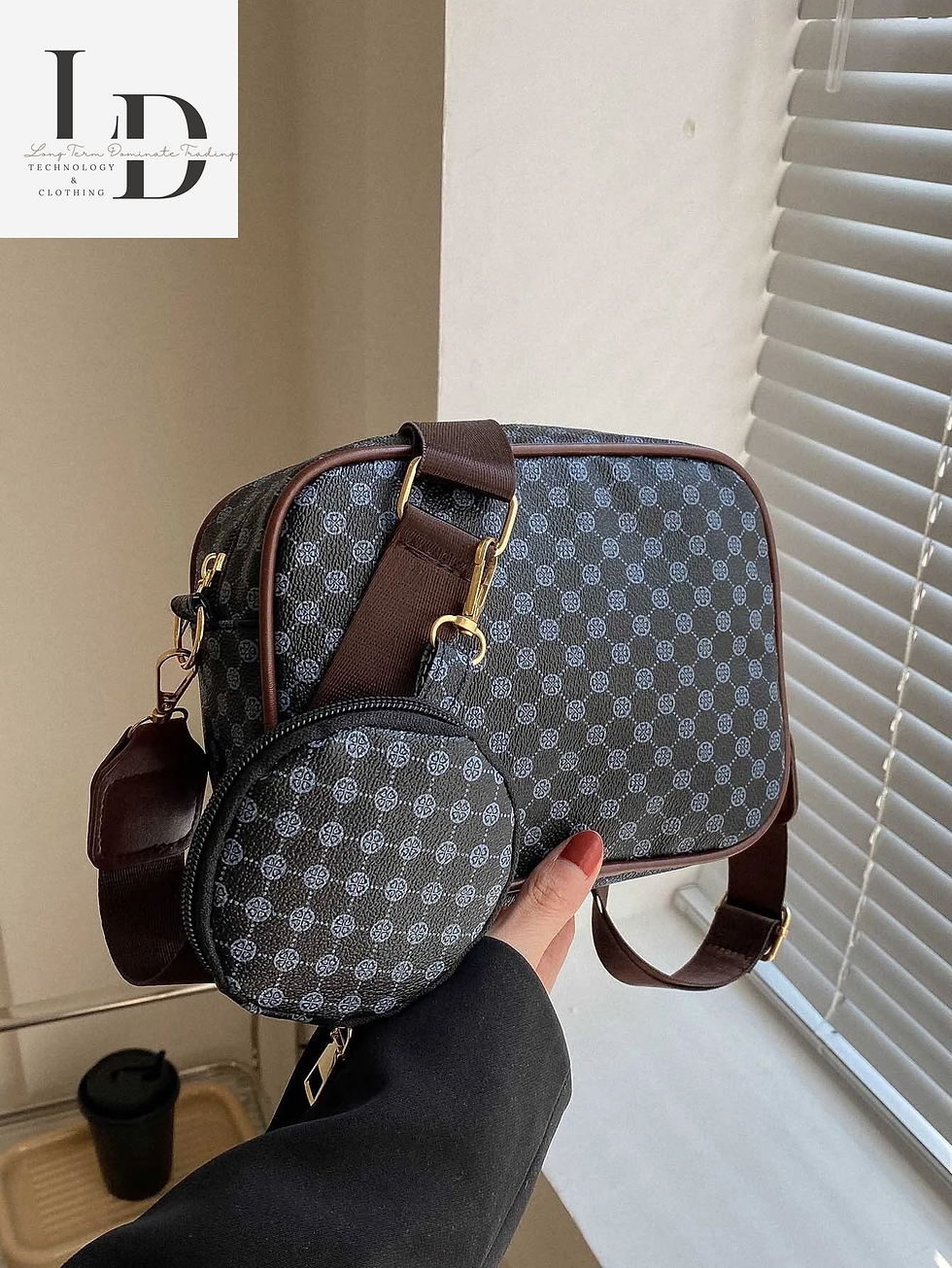 Thumbnail: Mini Geometric Pattern Square Bag with Coin Purse , Women Bag with Dime Bag