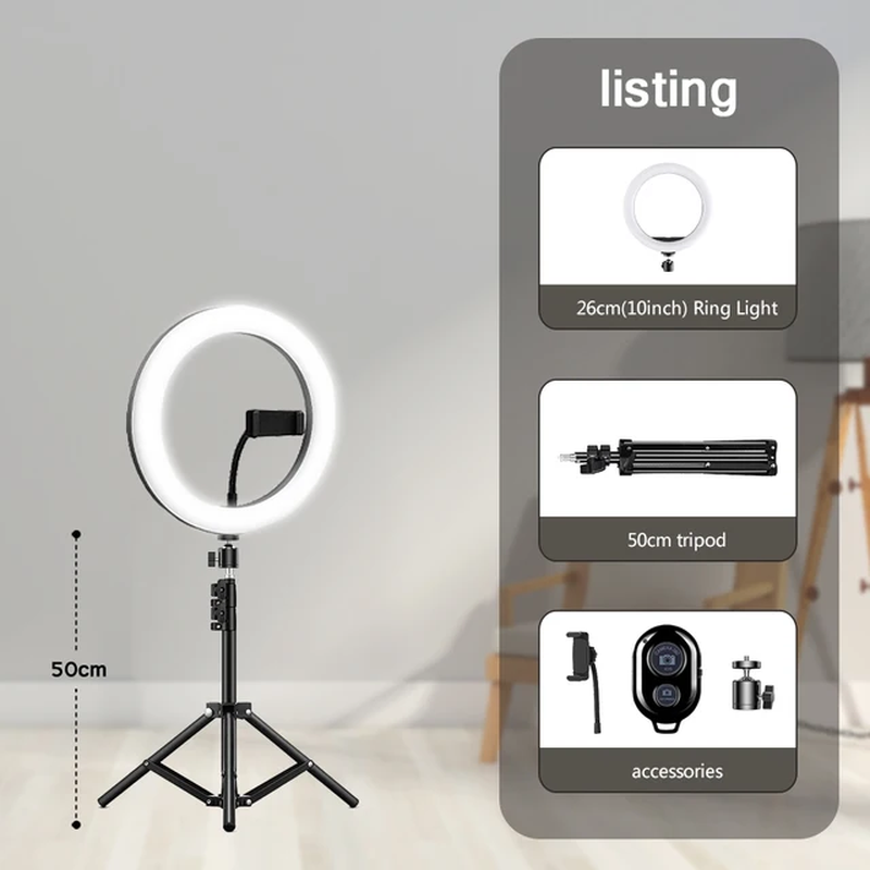 Thumbnail: LTDT10" 26Cm Selfie Ring Light Photography Led Lamp with Mobile Holder Support T