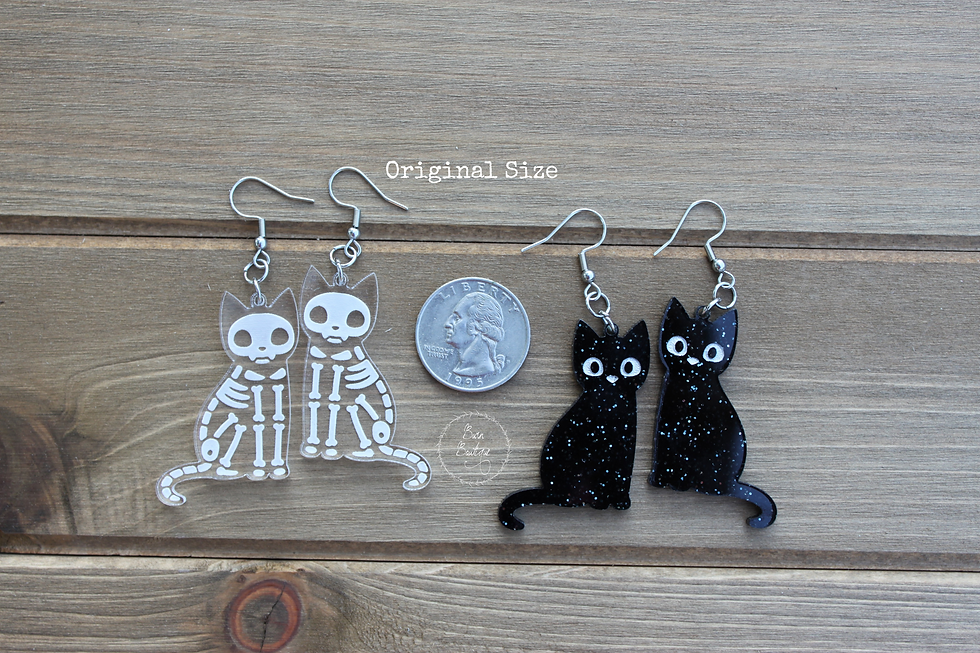 Thumbnail: Acrylic Black Cat Skeleton Earrings