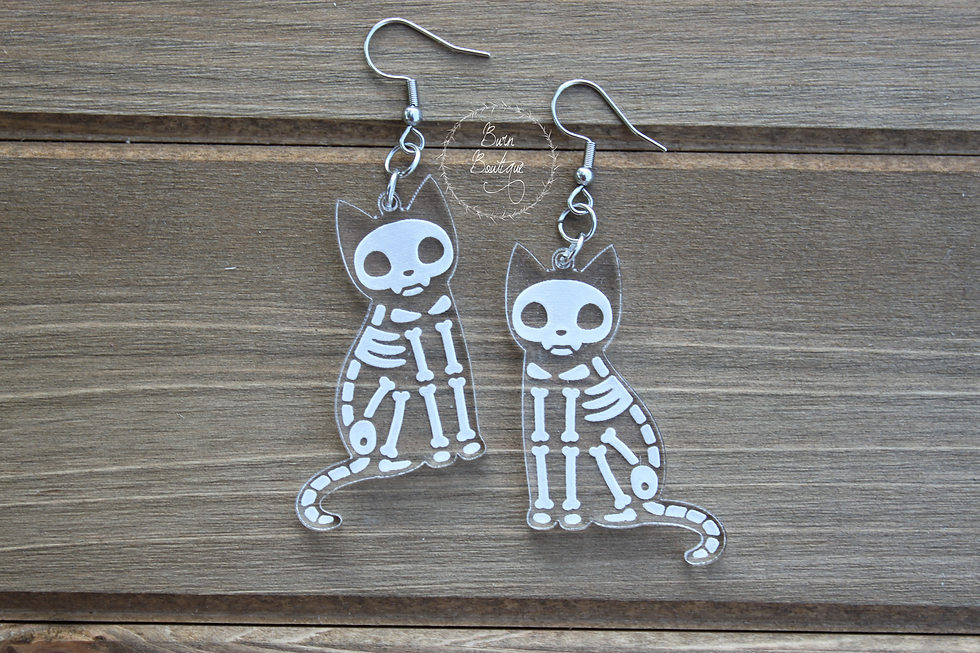 Thumbnail: Acrylic Black Cat Skeleton Earrings