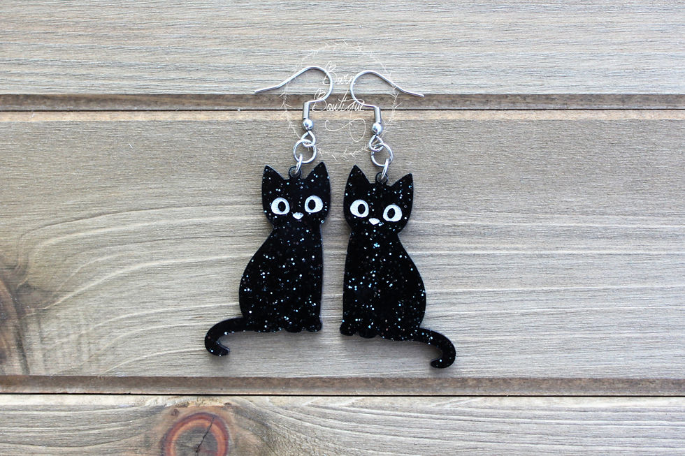 Thumbnail: Acrylic Black Cat Skeleton Earrings