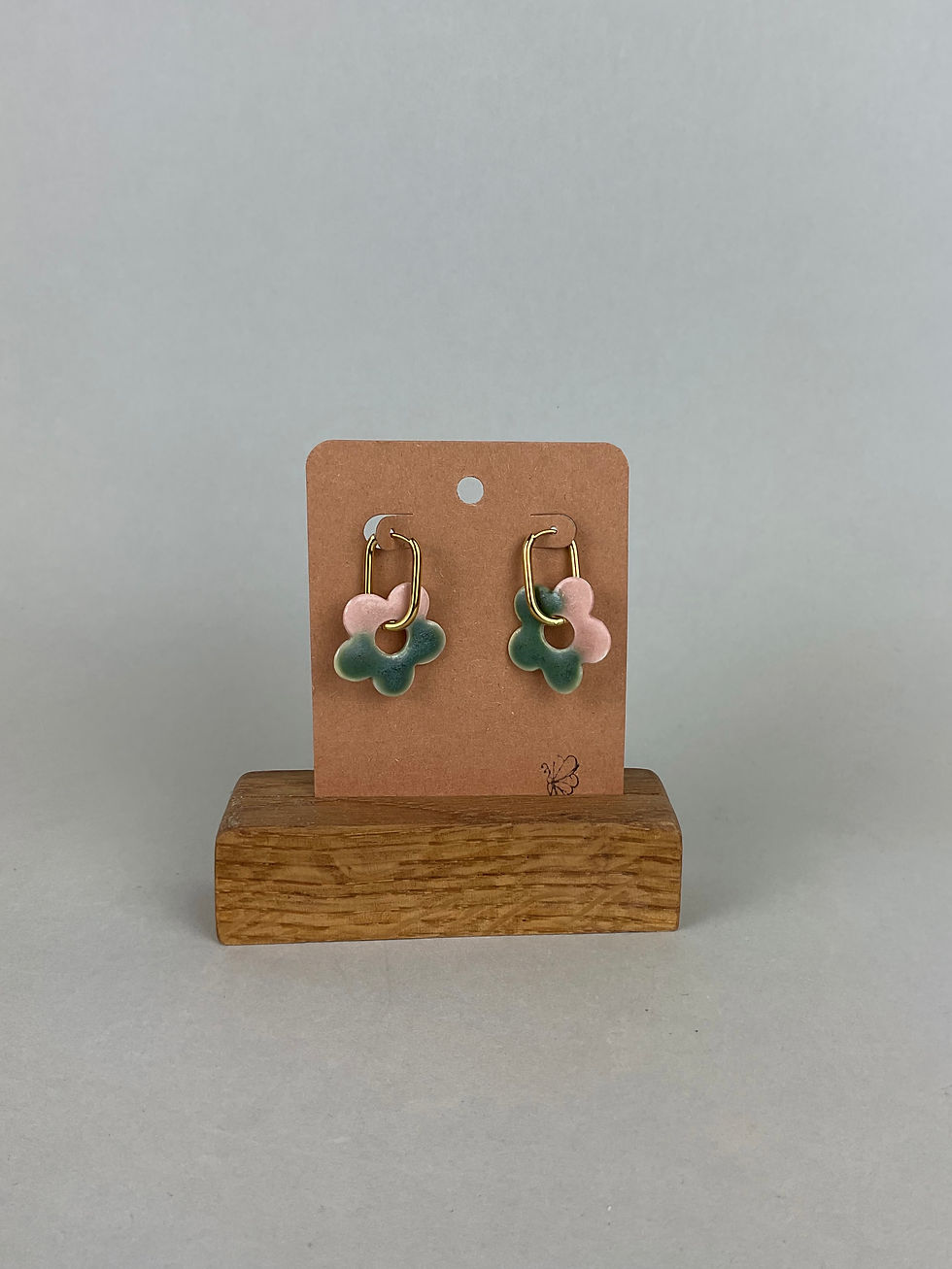 Miniature : Boucles d'oreilles créole fleur ronde douceur rose et vert
