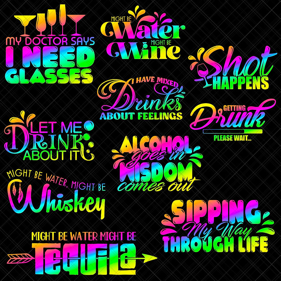 Funny Alcohol Quotes SVG Bundle with witty drinking sayings for shirts, mugs, tumblers, party decor, and DIY projects