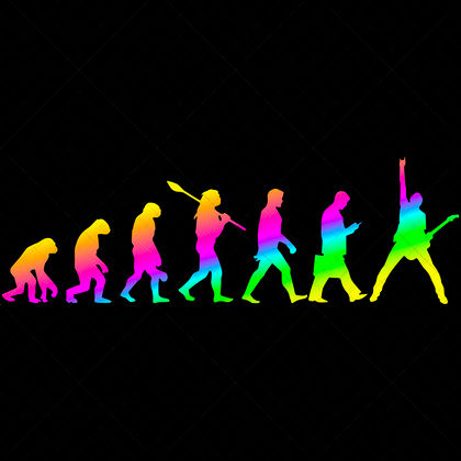 Guitarist Evolution SVG design from monkey to human guitarist for shirts, mugs, totes, and décor