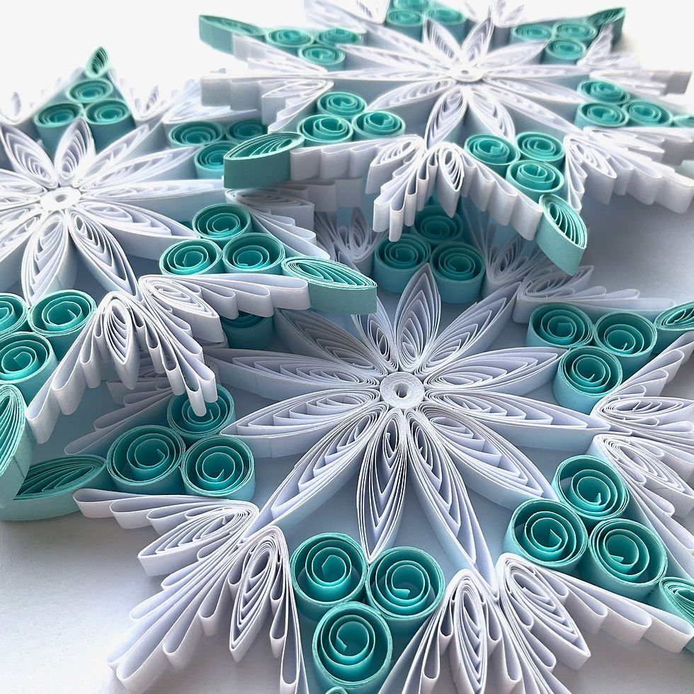 set of 3 blue white paper quilled snowflakes christmas ornaments