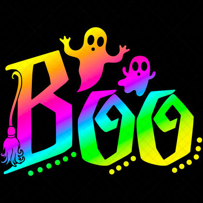Boo SVG with ghosts and witch broom funny Halloween design for shirts, mugs, totes, candy bags, and spooky décor