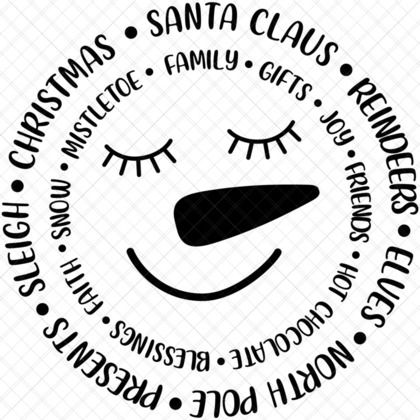 Snowman Face SVG Christmas words circle design for shirts, mugs, ornaments, wall art, and festive décor