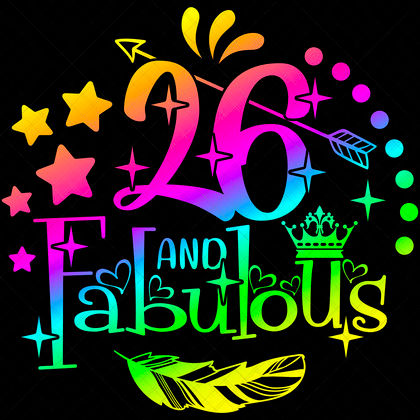 26th birthday SVG cut file twenty-sixth birthday rainbow design for party shirts, custom decor, and gifts