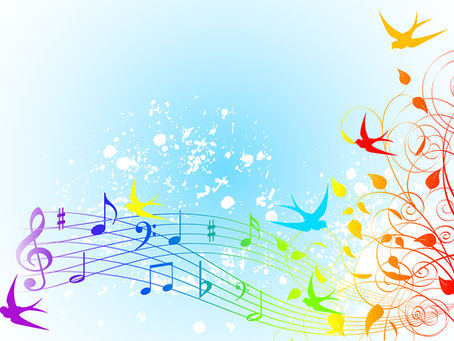 drawing of musical notes and birds