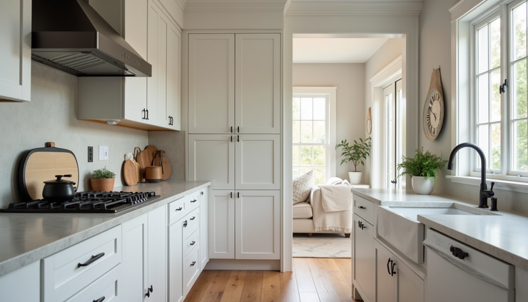 Eye-level view of a modern Raleigh kitchen with new cabinets and countertops