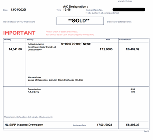 JIC Portfolio Trade - Next Energy Solar Fund reduced to 2.5%