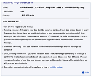 Funds' Portfolio Trade - Reducing Premier Miton UK Small Companies