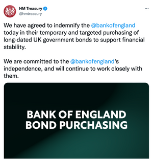Bank of England re-starts QE - good for my gilt purchase and for infrastructure funds such as NESF