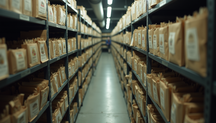 High angle view of seed samples stored in the Vavilov Institute’s seed vault