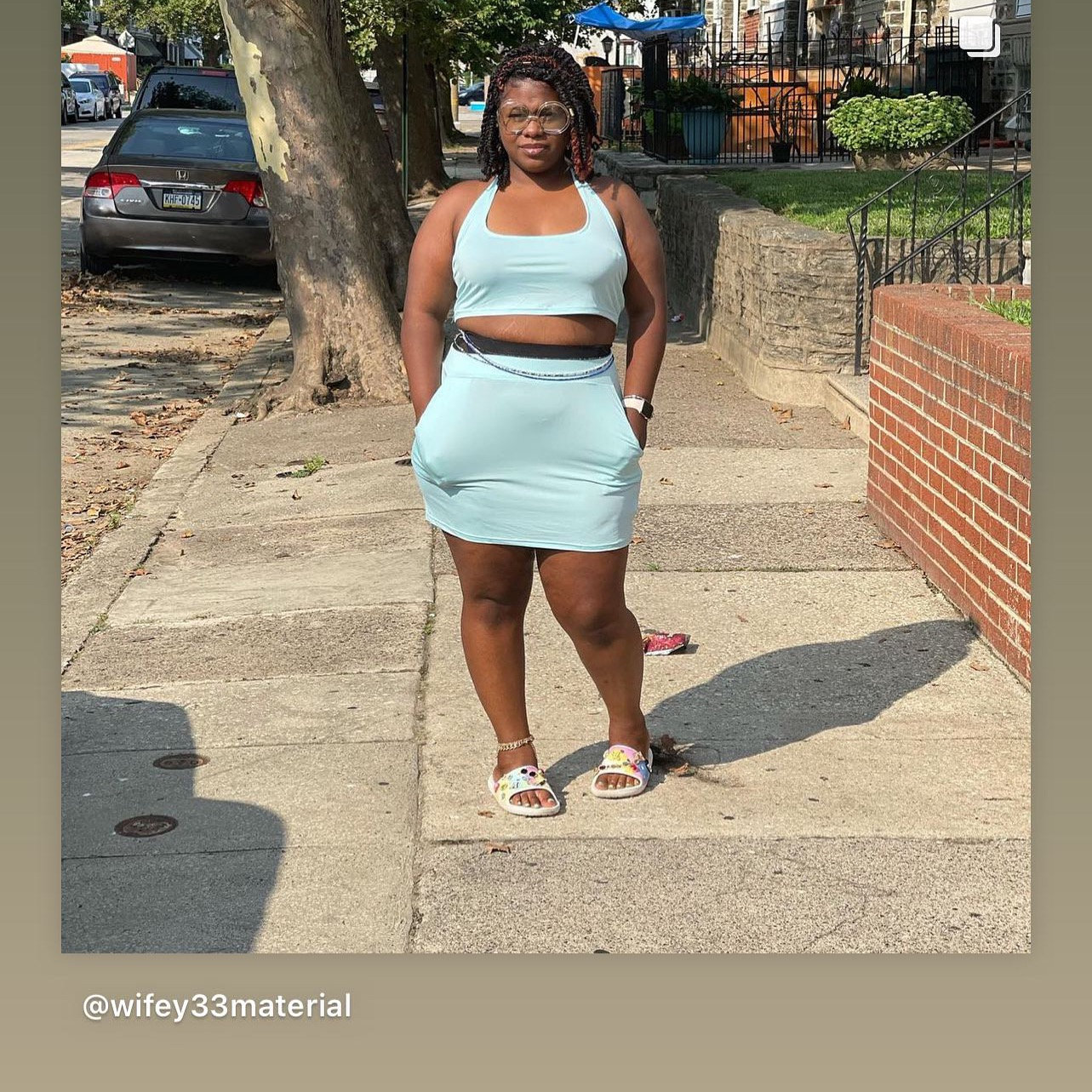 light blue skirt set