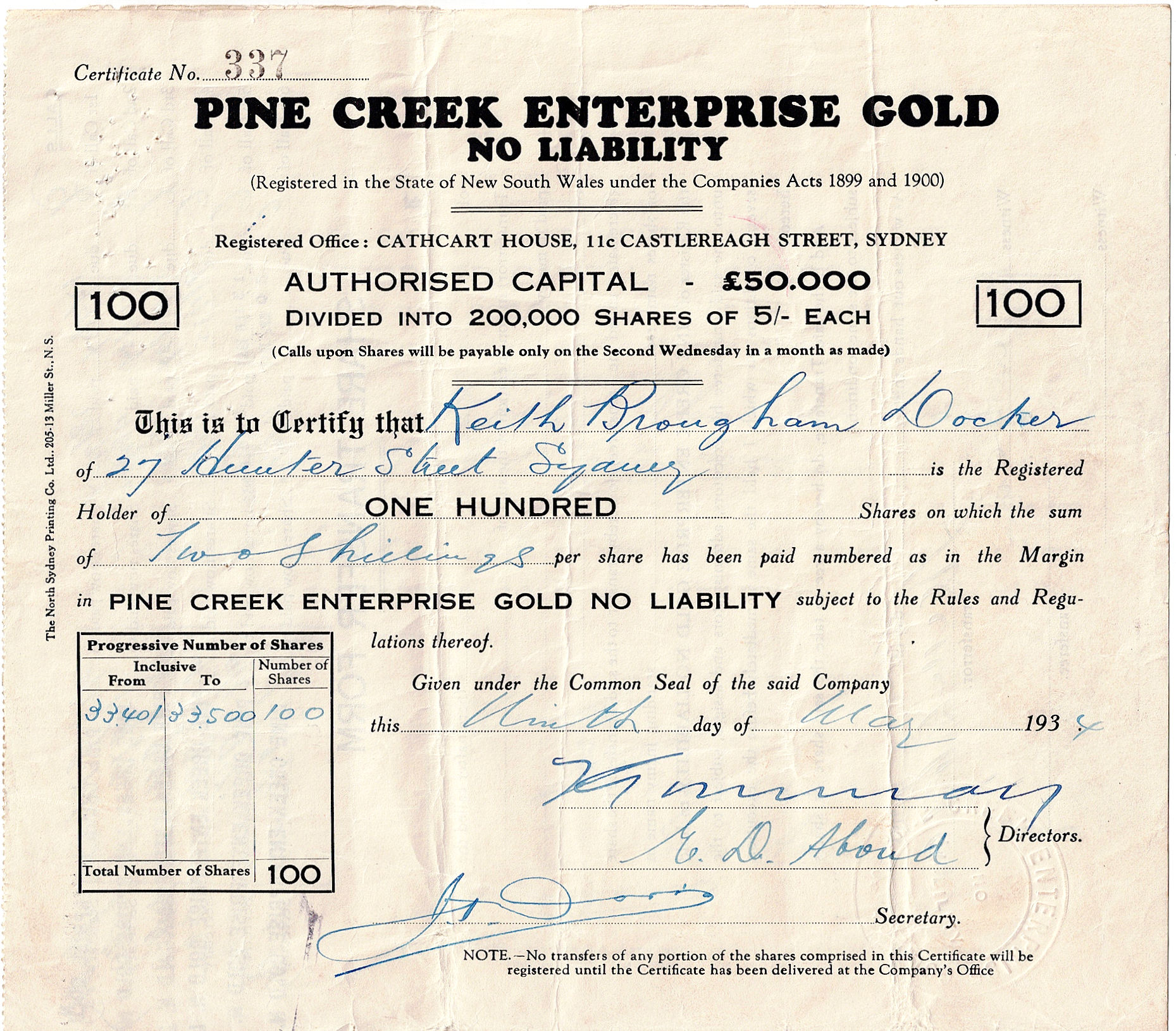 PINE CREEK ENTERPRISE GOLD NO LIABILITY