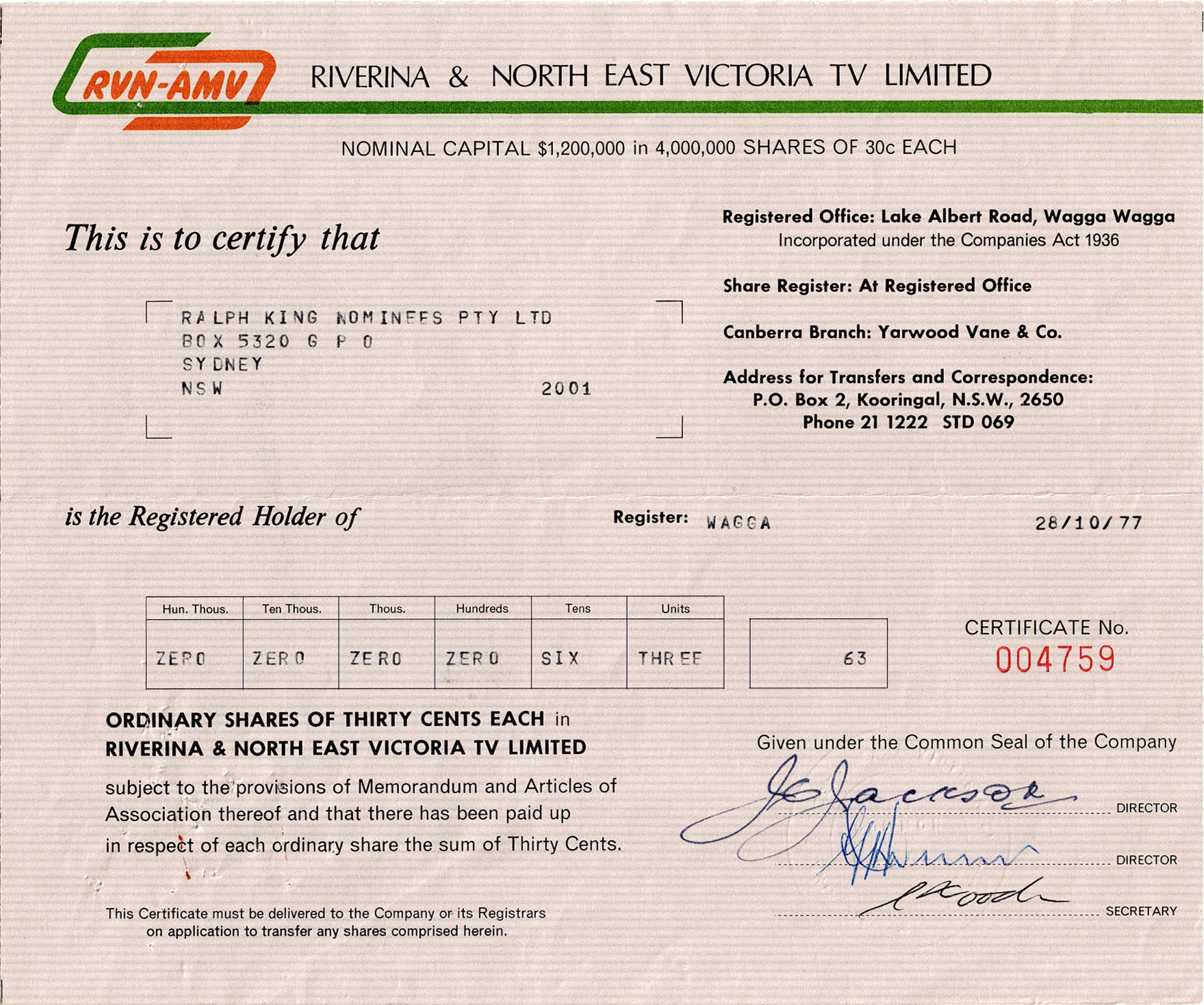 RIVERINA & NORTH WEST VICTORIA TV LIMITED