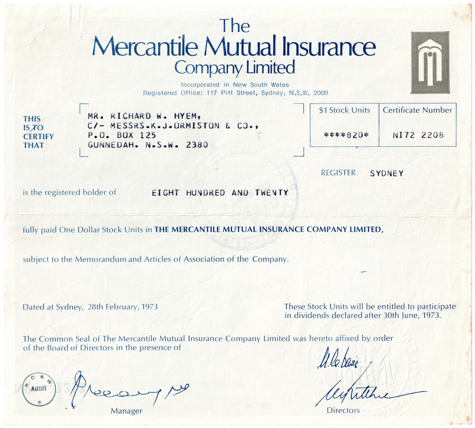 The Mercantile Mutual Insurance Company Limited