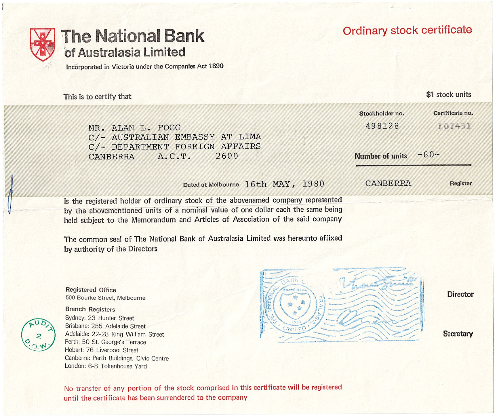 The National Bank of Australasia Limited
