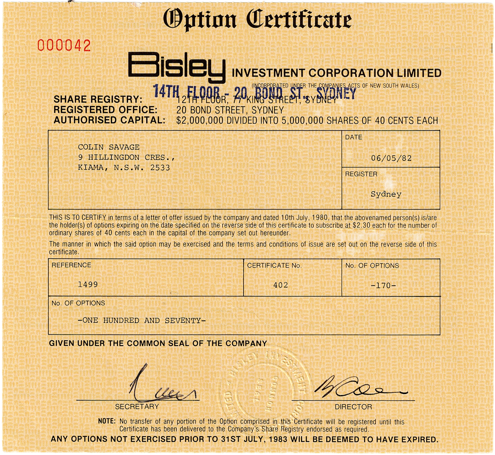 Bisley INVESTMENT CORPORATION LIMITED