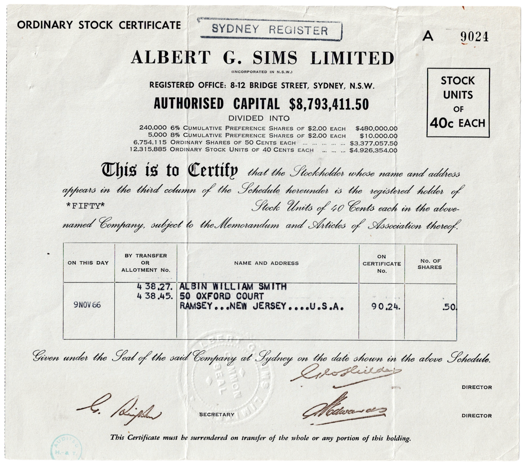 ALBERT G. SIMS LIMITED