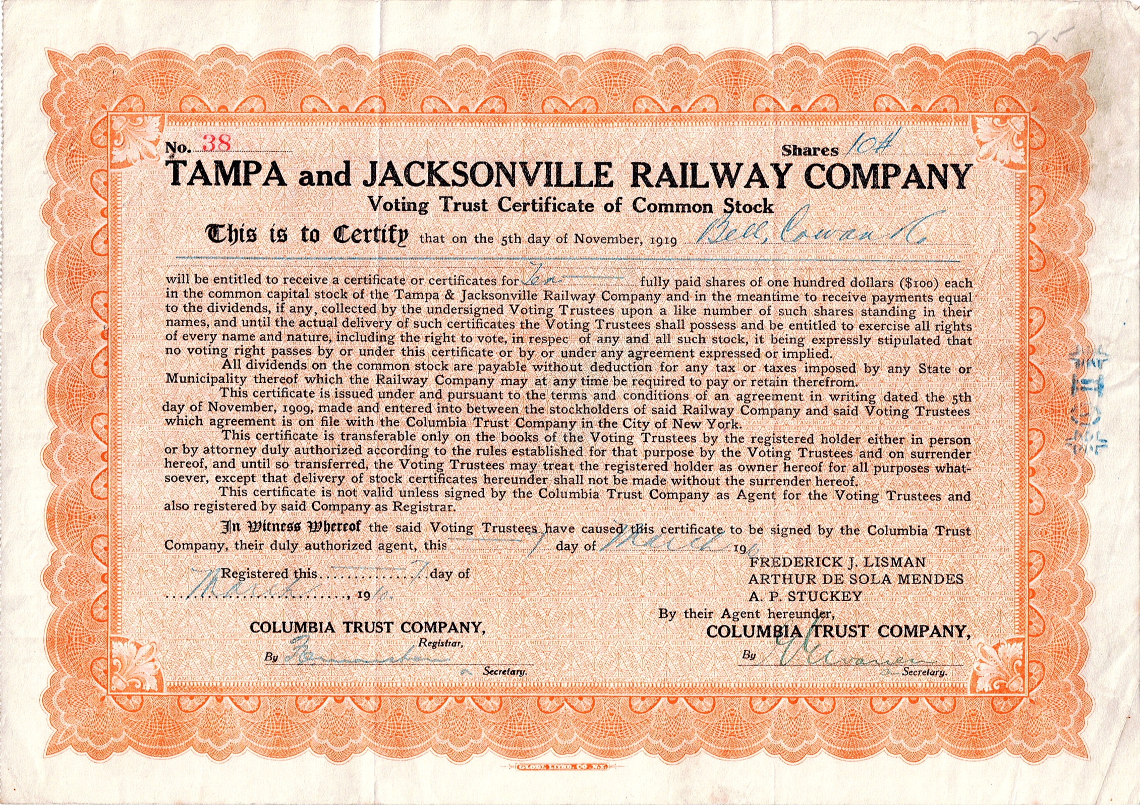 TAMPA and JACKSONVILLE RAILWAY COMPANY