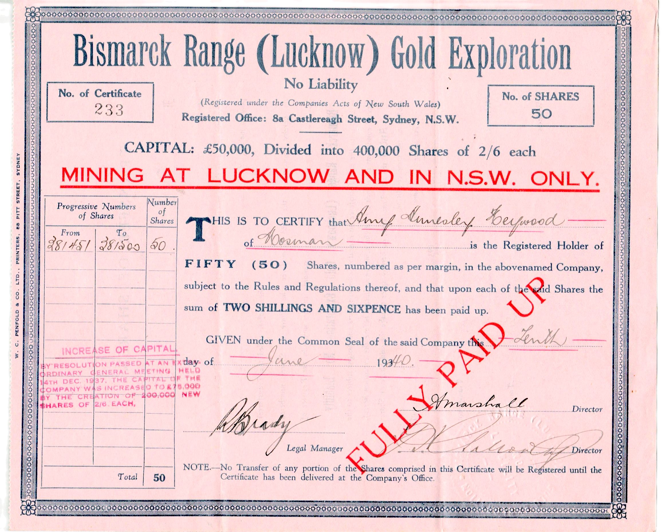 Bismark Range (Lucknow) Gold Exploration