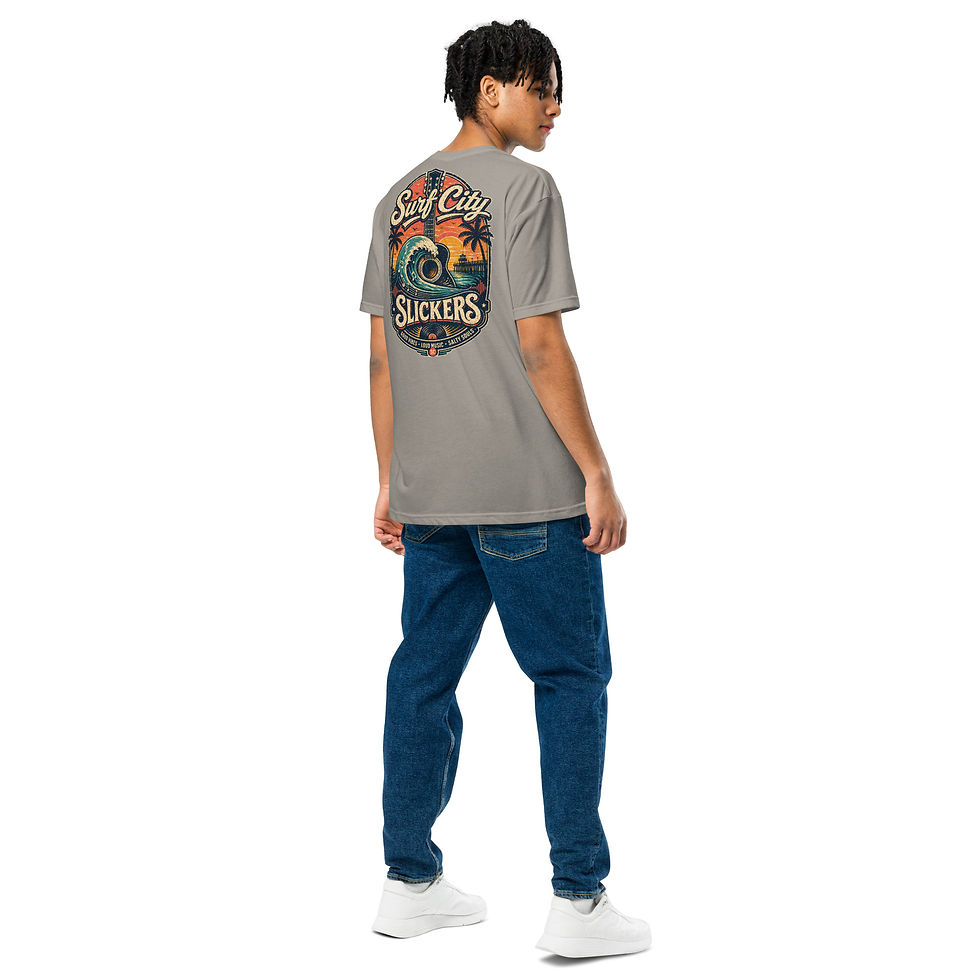 Thumbnail: Surf City Slickers Tee: Vintage Surf Wave Palm Tree Graphic Shirt